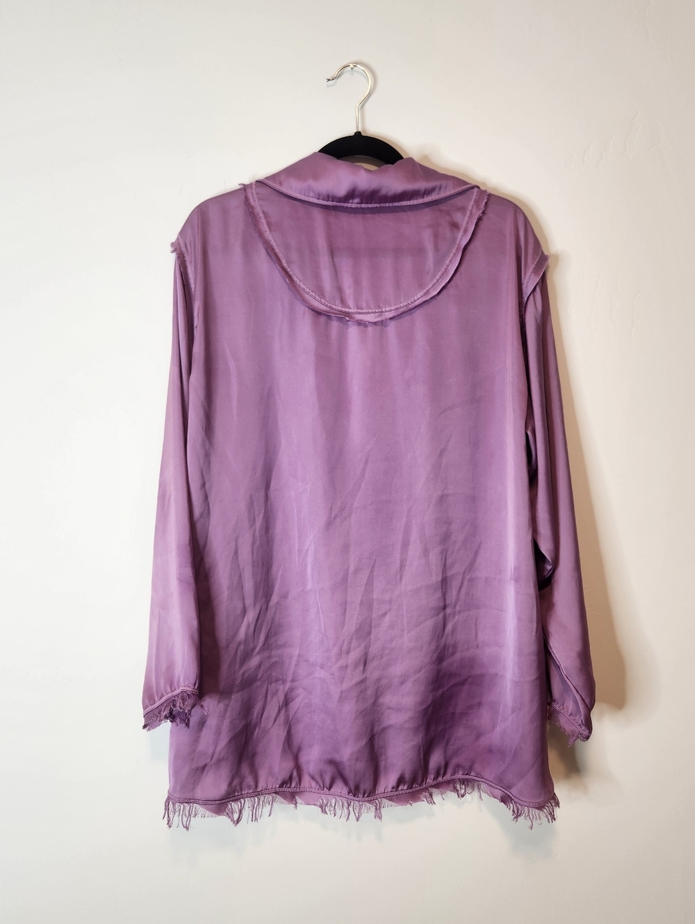 Free People Like Honey PJ Shirt Purple Oversized Satin Sleep Shirt Size Medium - Picture 4 of 10